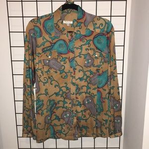Nieves Lavi sz 10 silk knit hamsa tunic shirt